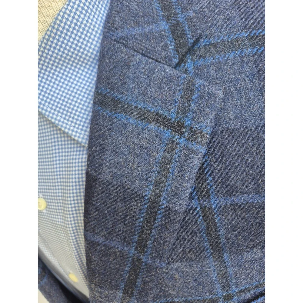 Lauren Ralph Lauren Mens 48 L Blue Plaid Tweed Wool Blazer Sport Coat Jacket